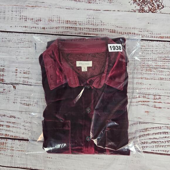 Anthropologie Pilcro Hadley Crushed Red Velvet Button Shirt XS Top Soft Warm NWT - Picture 14 of 14